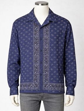 PALM ANGELS | Navy Paisley Button Down Shirt IT 48 Medium NWT